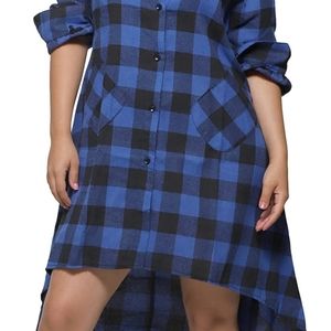 Women's Boyfriend Style Casual Pocket Long Sleeve Plaid Shirt Irregular Dress